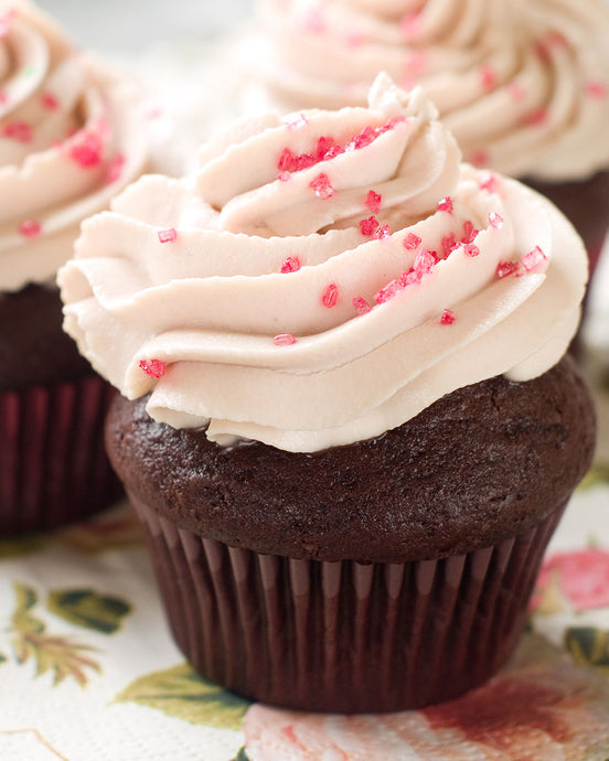 German Chocolate Cupcakes with Raspberry Buttercream Frosting